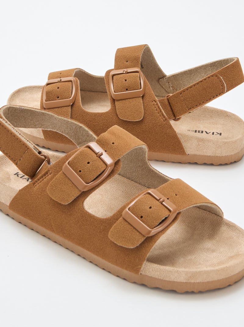 Platte sandalen van suedine met verstelbare bandjes Bruin - Kiabi