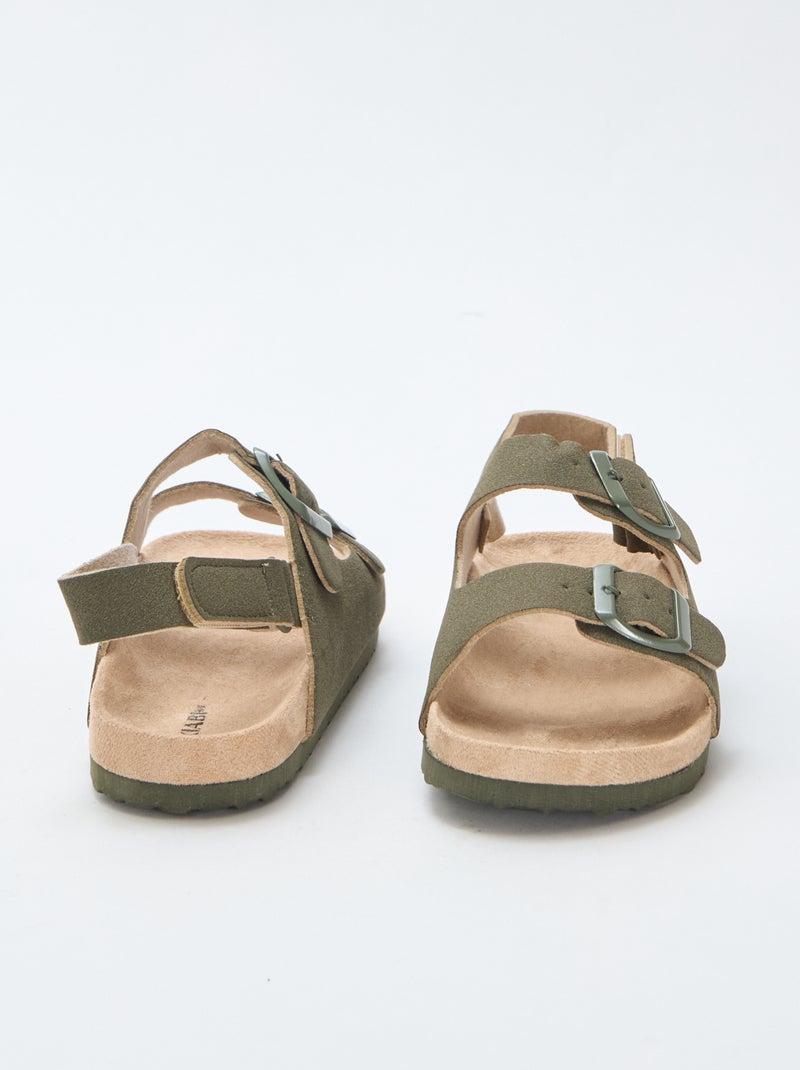 Platte sandalen van suedine met verstelbare bandjes Kaki - Kiabi