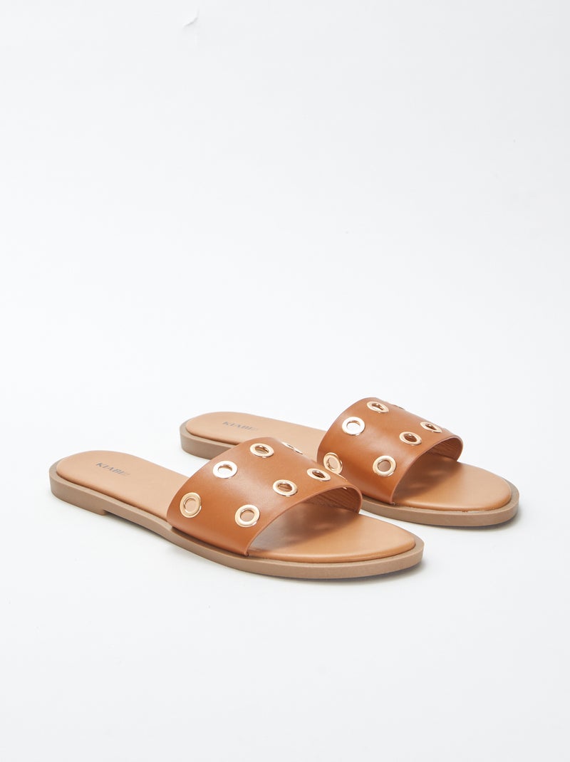 Platte slippers met bandjes BRUIN - Kiabi
