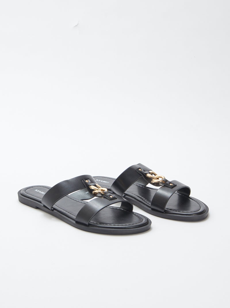 Platte slippers met sieraden ZWART - Kiabi