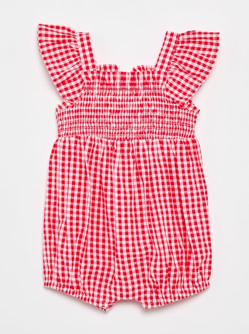 Playsuit met Vichyprint en ruches - Kiabi
