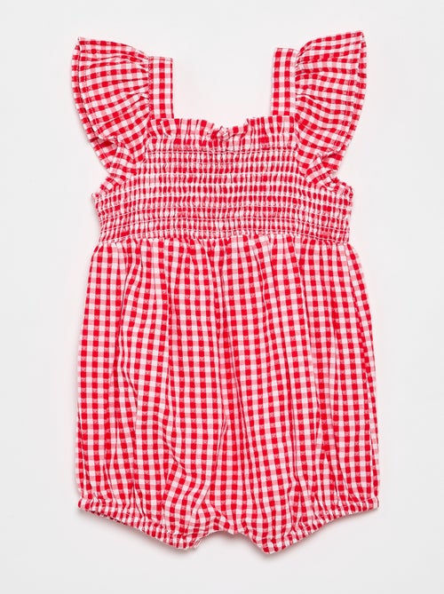 Playsuit met Vichyprint en ruches - Kiabi