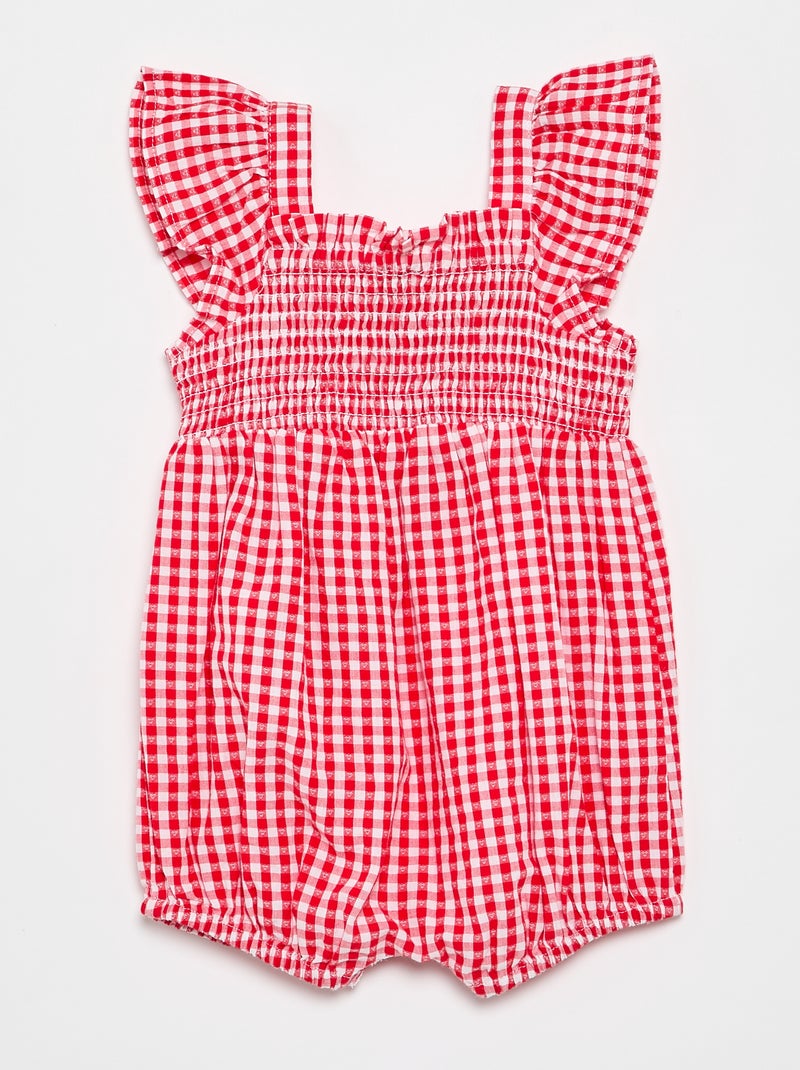 Playsuit met Vichyprint en ruches Rood - Kiabi