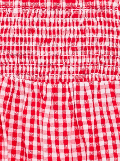 Playsuit met Vichyprint en ruches - Kiabi