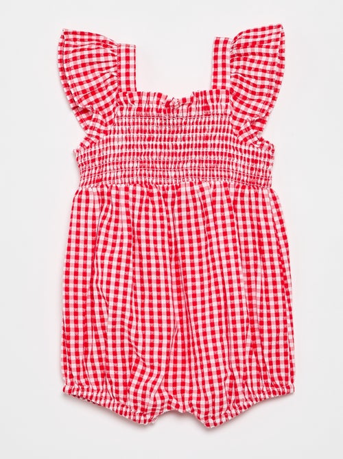 Playsuit met Vichyprint en ruches - Kiabi