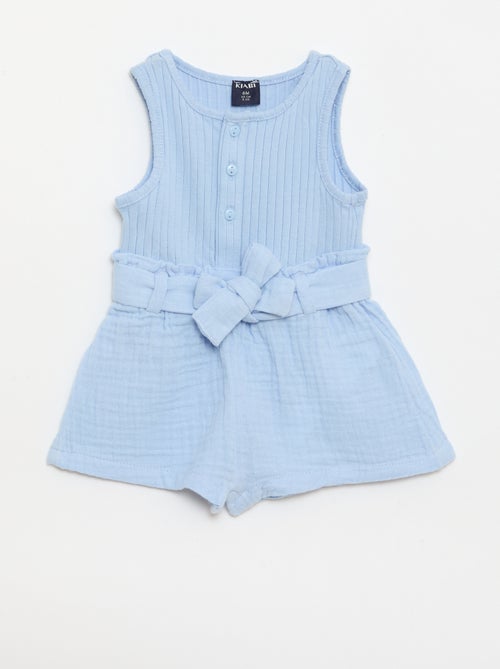 Playsuit van dubbele katoenen gaasstof met strikceintuur - Kiabi