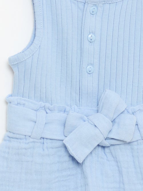 Playsuit van dubbele katoenen gaasstof met strikceintuur - Kiabi