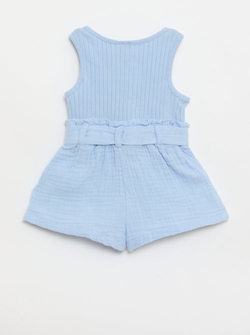 Playsuit van dubbele katoenen gaasstof met strikceintuur - Kiabi