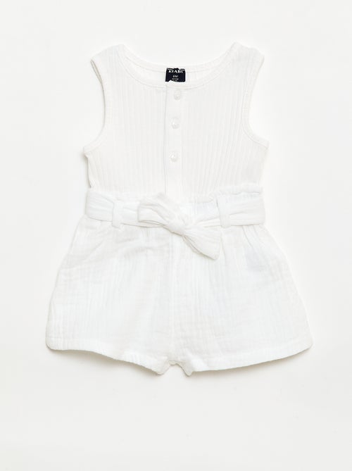 Playsuit van dubbele katoenen gaasstof met strikceintuur - Kiabi