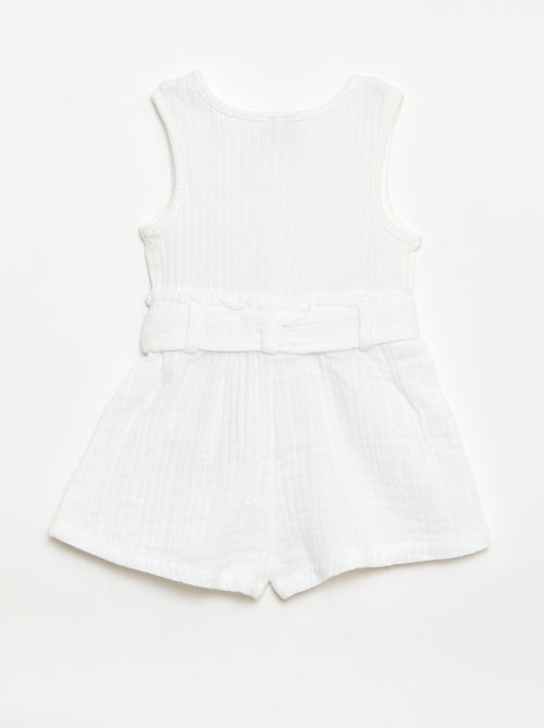 Playsuit van dubbele katoenen gaasstof met strikceintuur - Kiabi