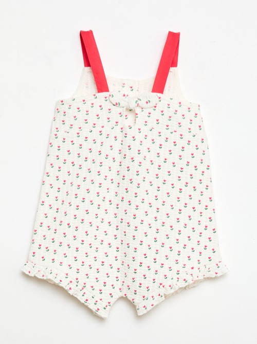 Playsuit van gewafelde stof met motief - Kiabi