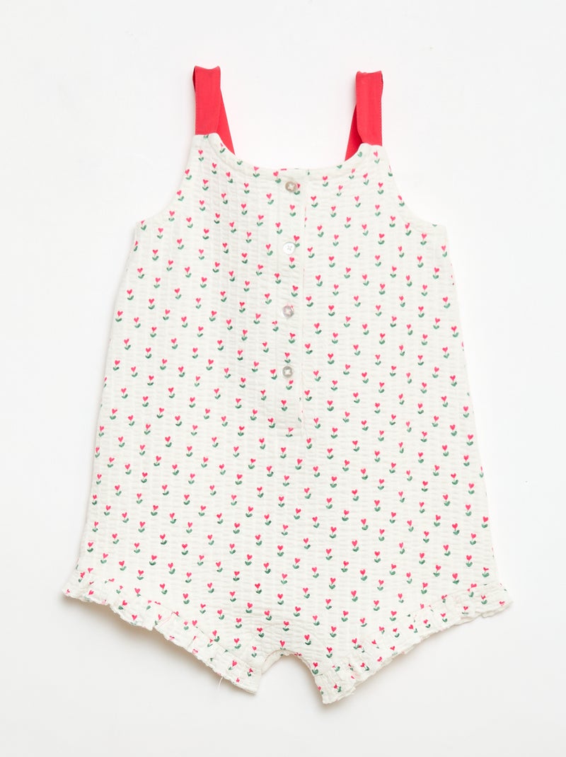 Playsuit van gewafelde stof met motief Wit - Kiabi