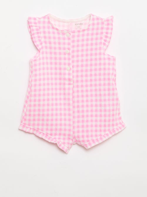 Playsuit van katoenen jerseytricot met ruches aan de mouwen - Kiabi