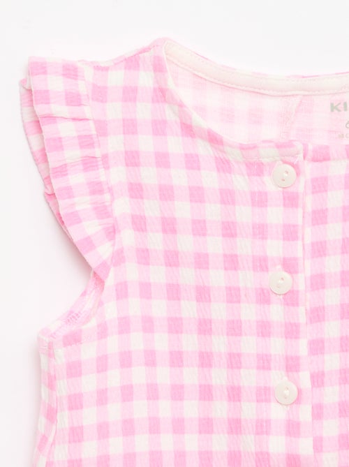 Playsuit van katoenen jerseytricot met ruches aan de mouwen - Kiabi