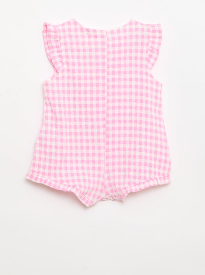 Playsuit van katoenen jerseytricot met ruches aan de mouwen Rose - Kiabi