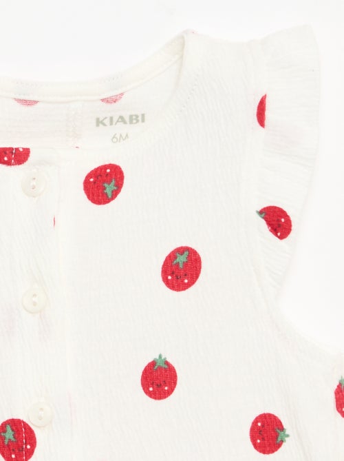 Playsuit van katoenen jerseytricot met ruches aan de mouwen - Kiabi