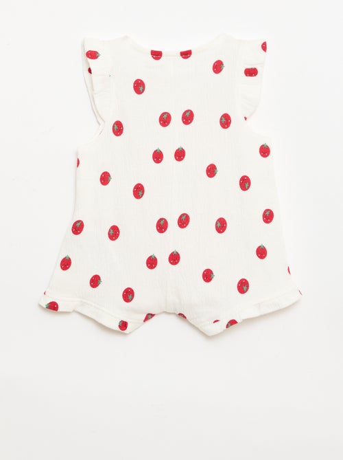 Playsuit van katoenen jerseytricot met ruches aan de mouwen - Kiabi