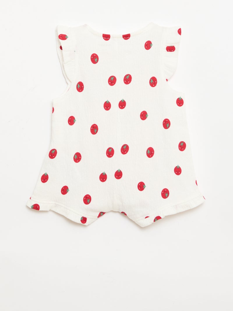 Playsuit van katoenen jerseytricot met ruches aan de mouwen Wit - Kiabi