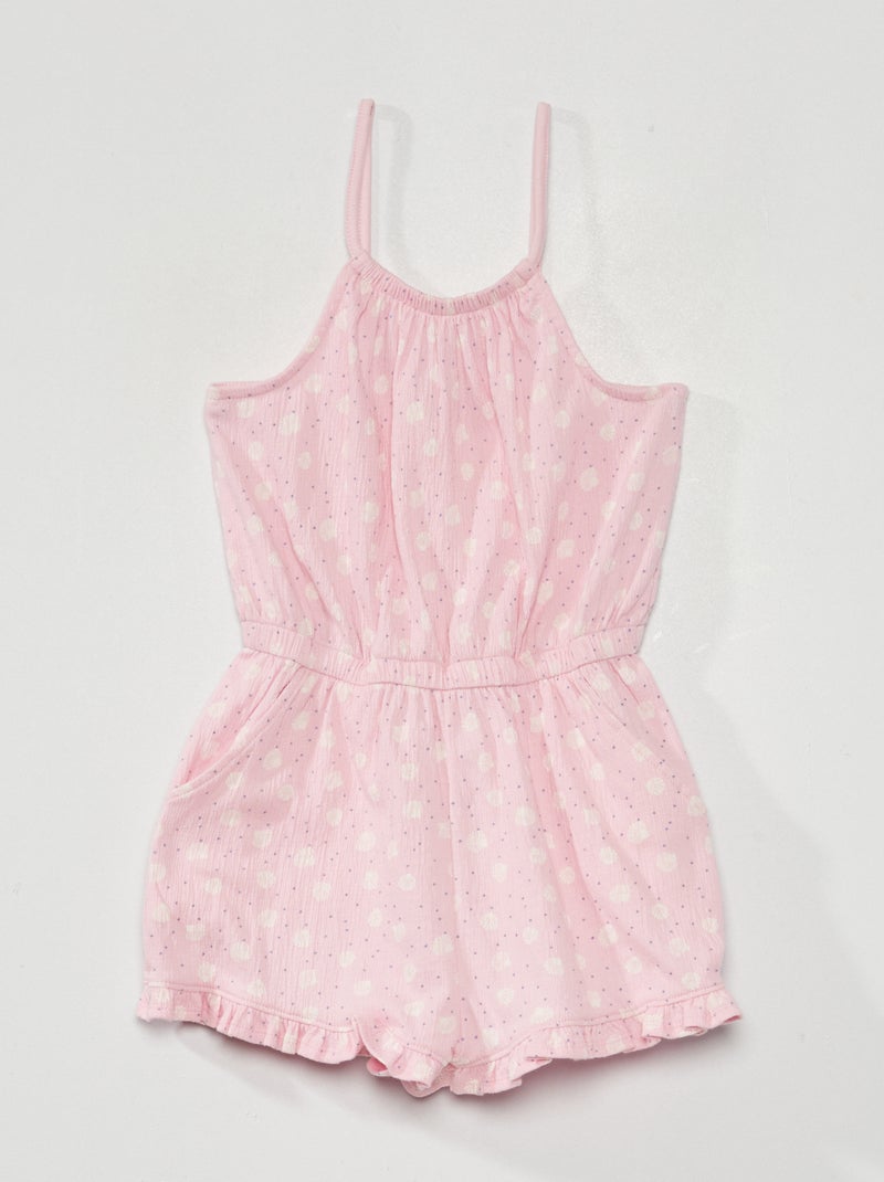 Playsuit van tricot met golvende ribbeltextuur en print WIT - Kiabi
