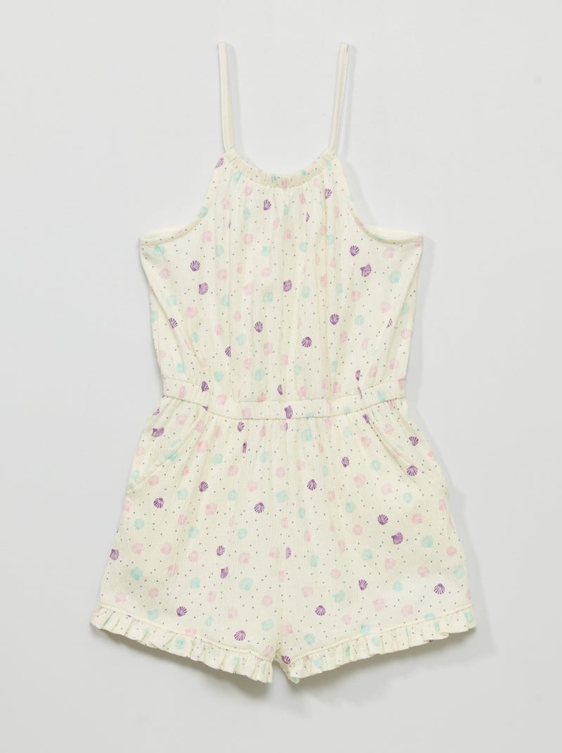 Playsuit van tricot met golvende ribbeltextuur en print WIT - Kiabi