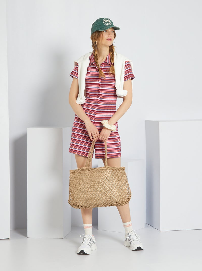 Playsuit van tricot met polokraag ROOD - Kiabi