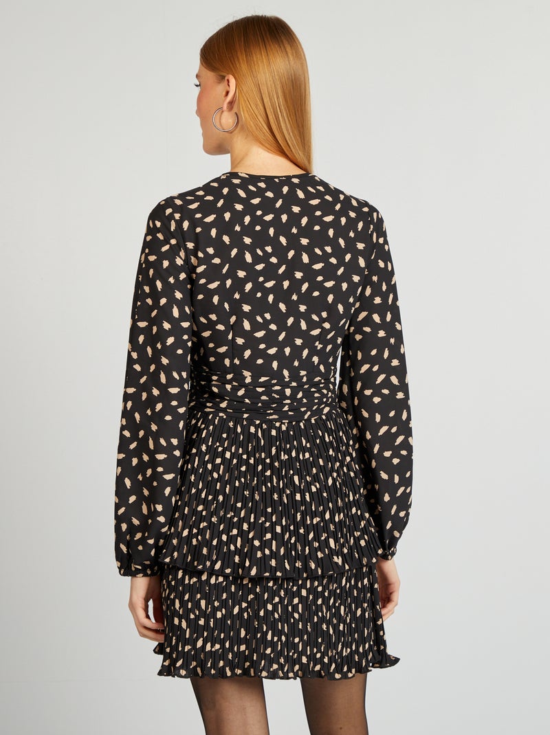 Plisséjurk met V-hals ZWART - Kiabi