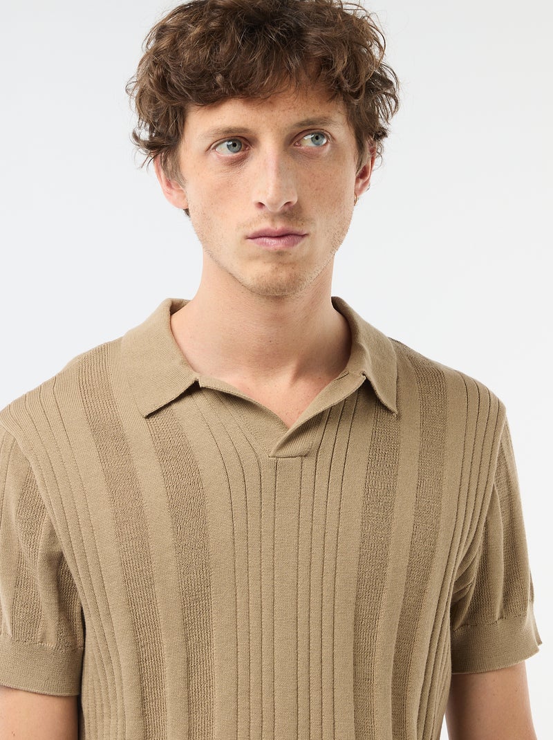 Polo in jerseytricot met tricot-effect Biege - Kiabi