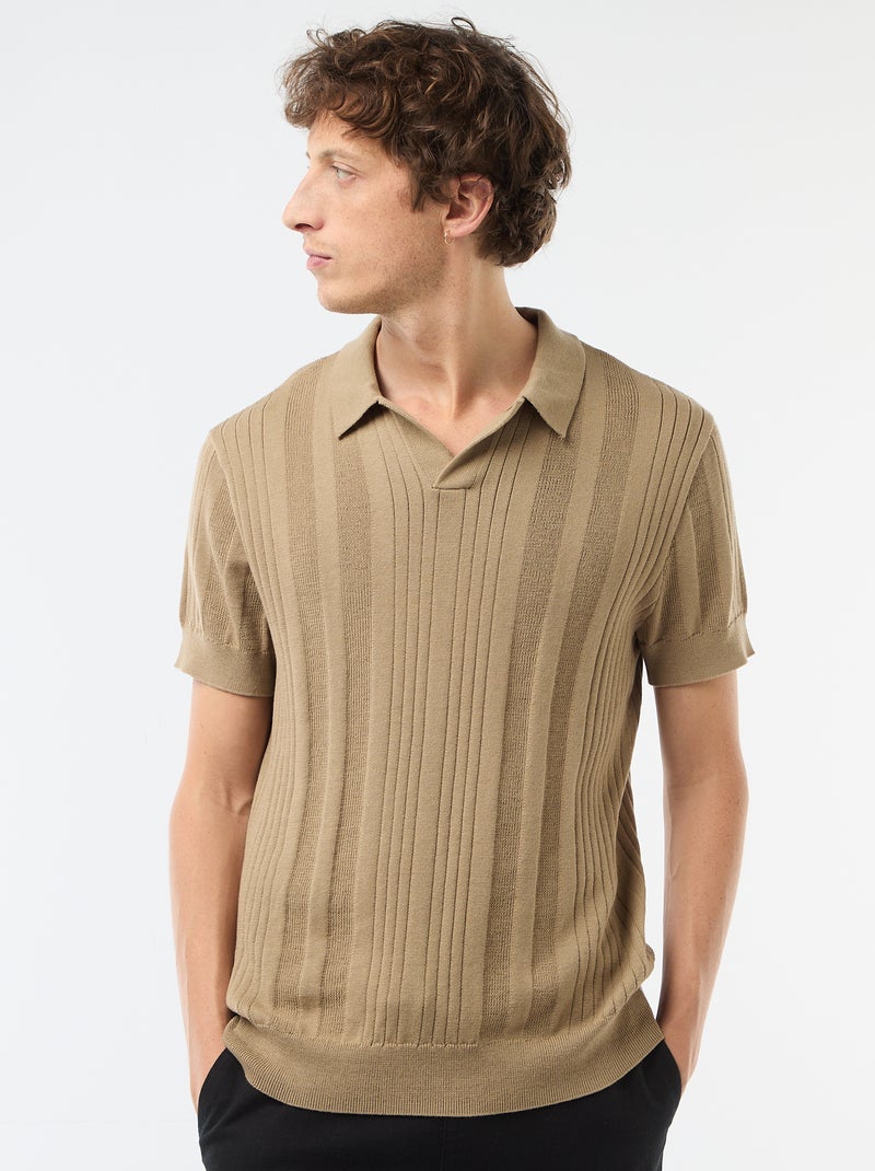 Polo in jerseytricot met tricot-effect Biege - Kiabi