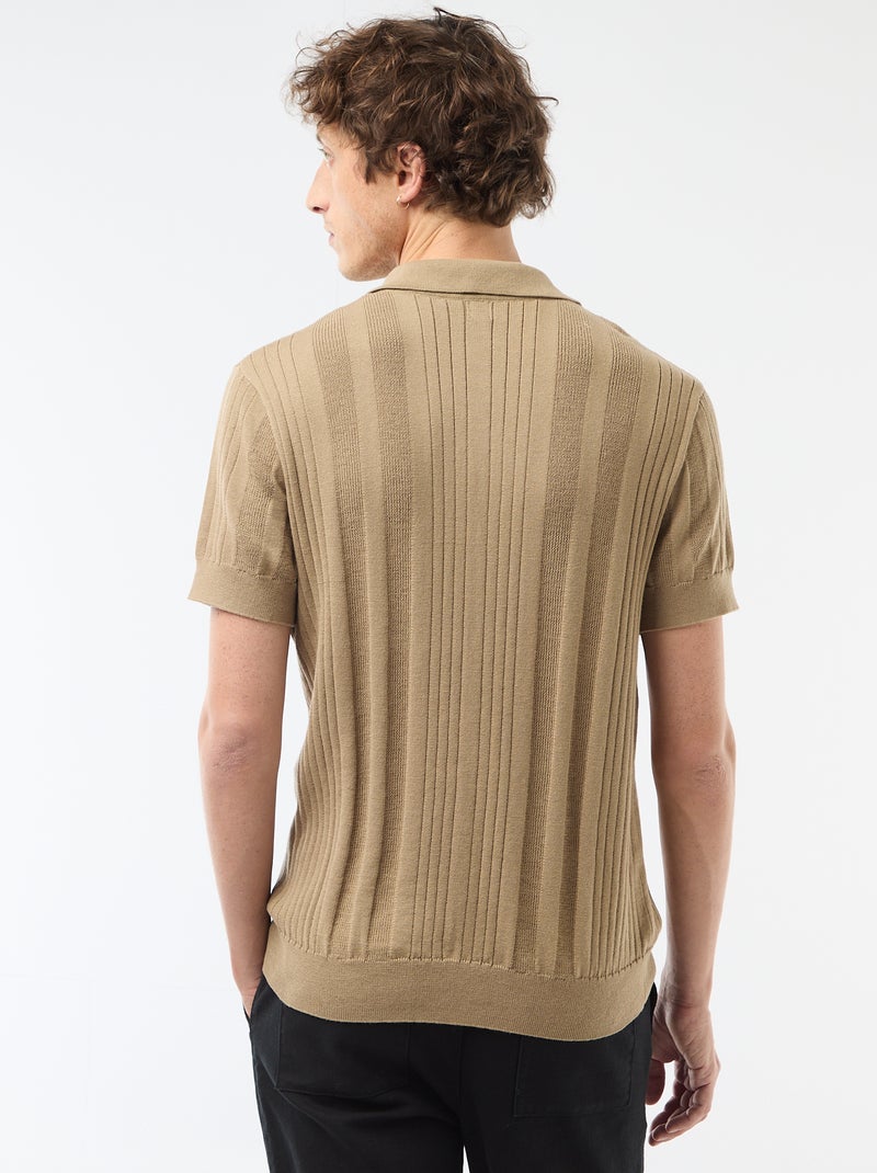 Polo in jerseytricot met tricot-effect Biege - Kiabi