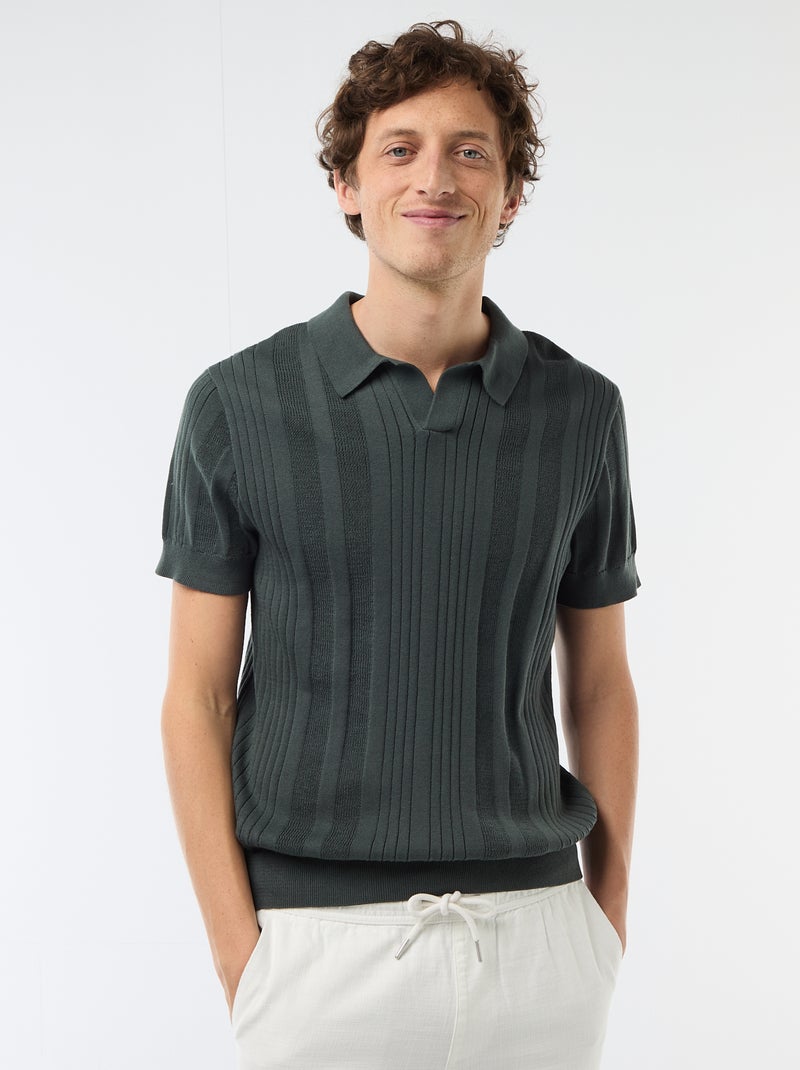 Polo in jerseytricot met tricot-effect Groen - Kiabi