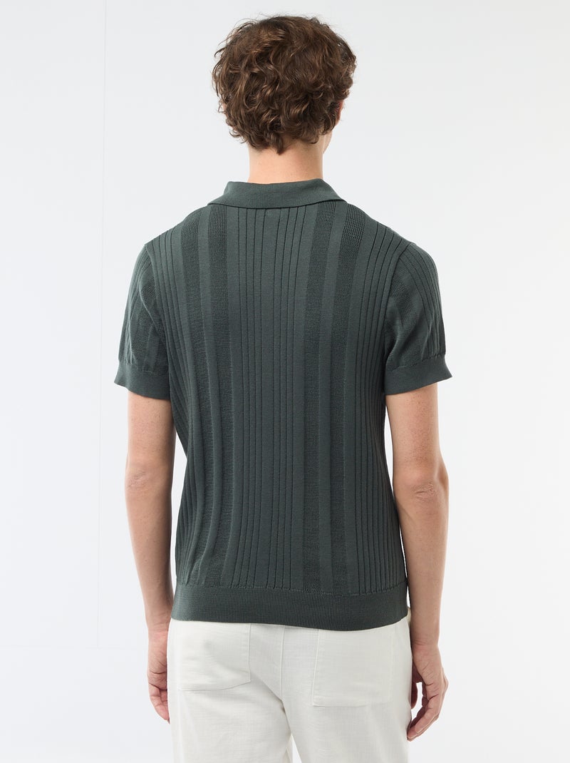 Polo in jerseytricot met tricot-effect Groen - Kiabi