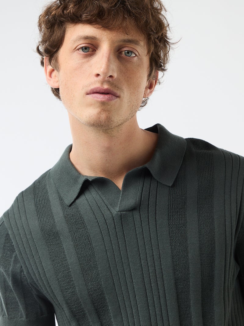 Polo in jerseytricot met tricot-effect Groen - Kiabi