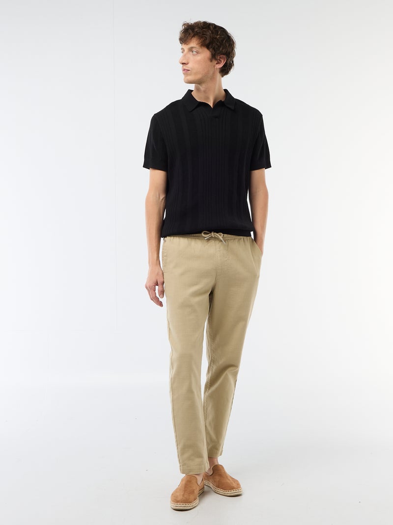 Polo in jerseytricot met tricot-effect Zwart - Kiabi