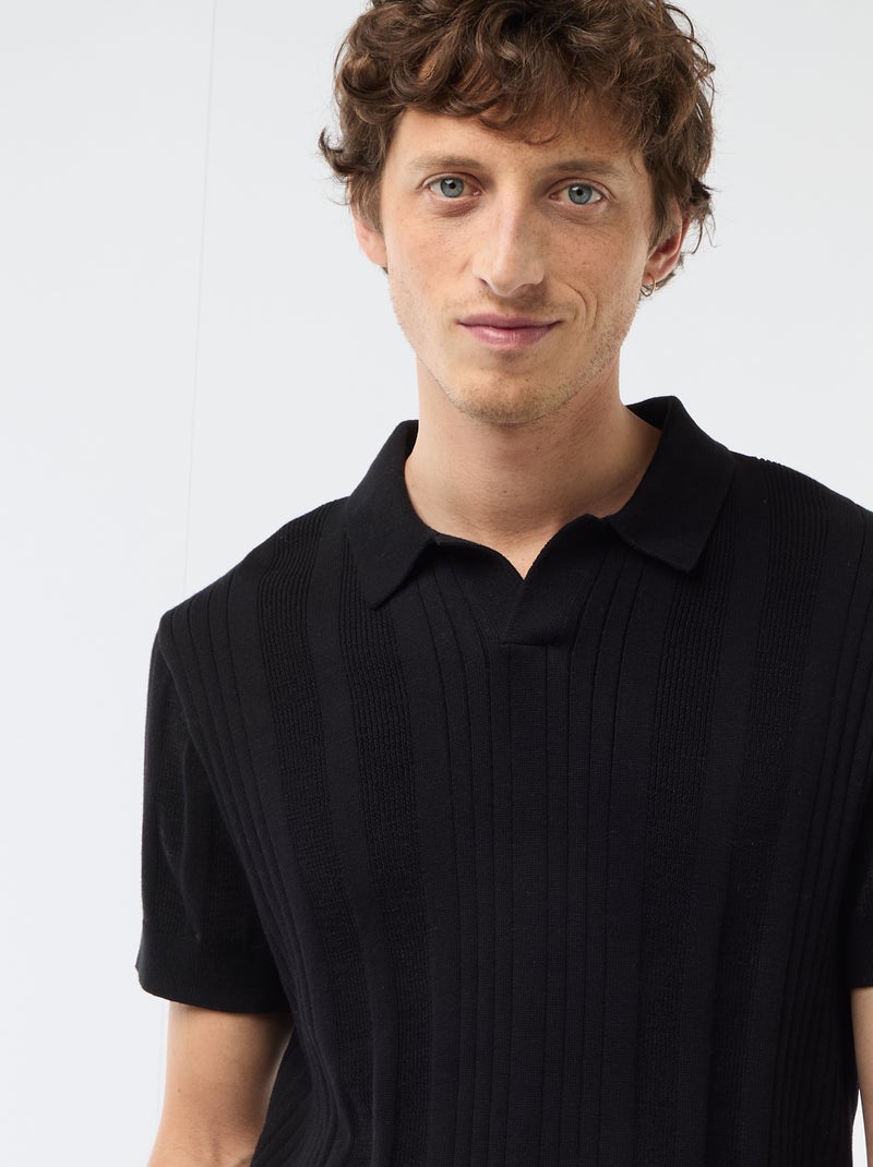 Polo in jerseytricot met tricot-effect Zwart - Kiabi