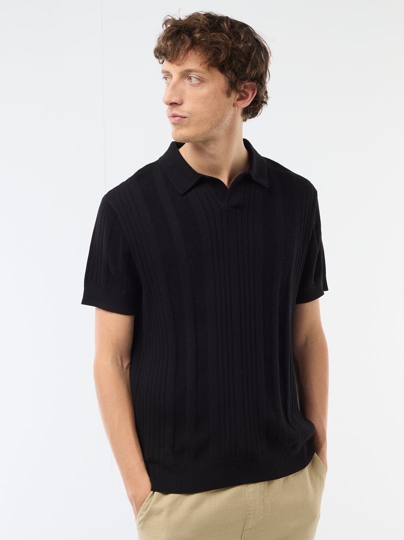 Polo in jerseytricot met tricot-effect Zwart - Kiabi
