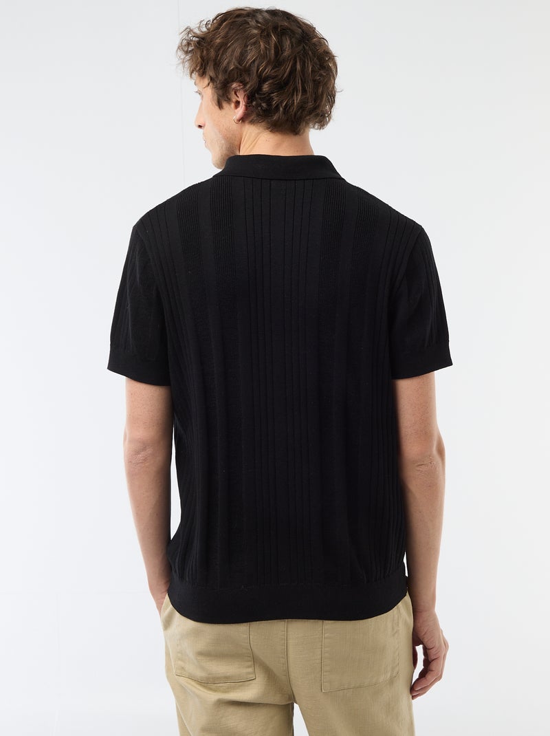 Polo in jerseytricot met tricot-effect Zwart - Kiabi