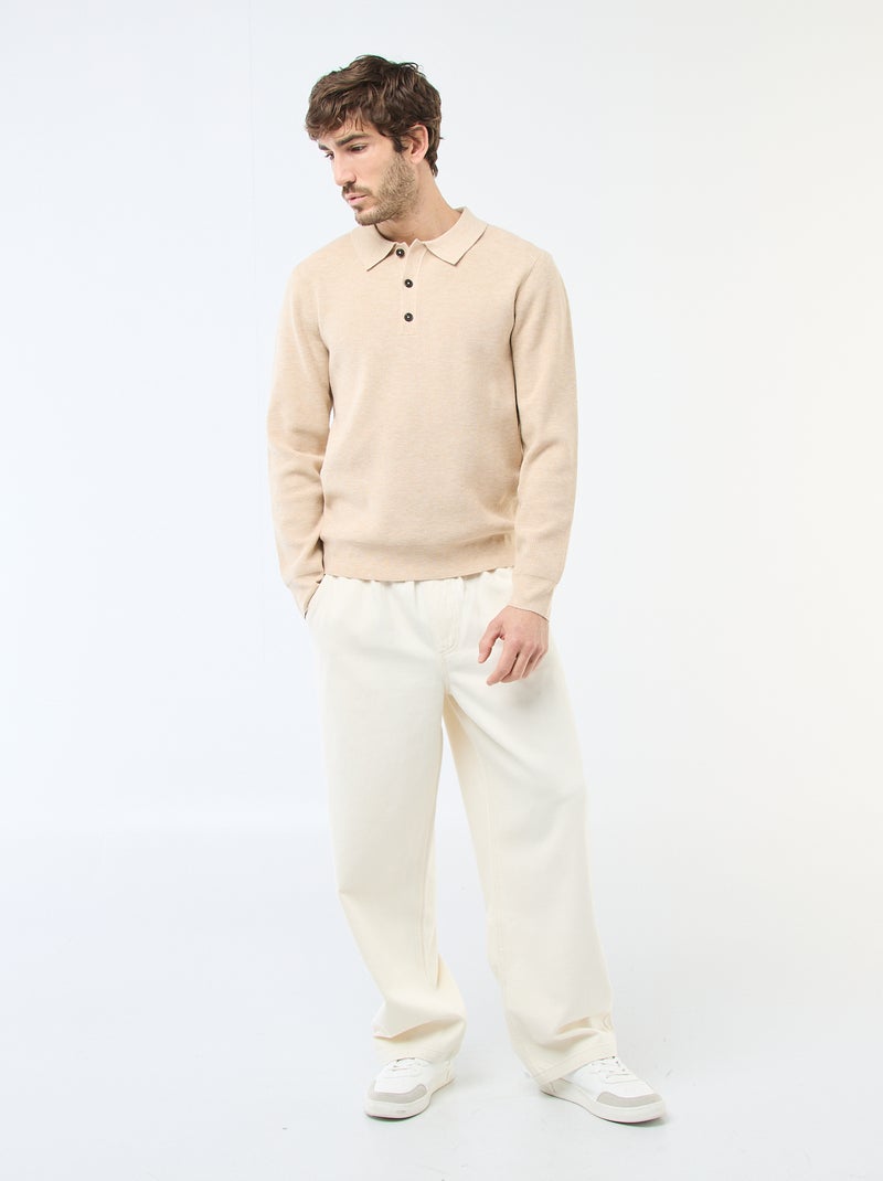 Polo met gewafelde tricot Biege - Kiabi