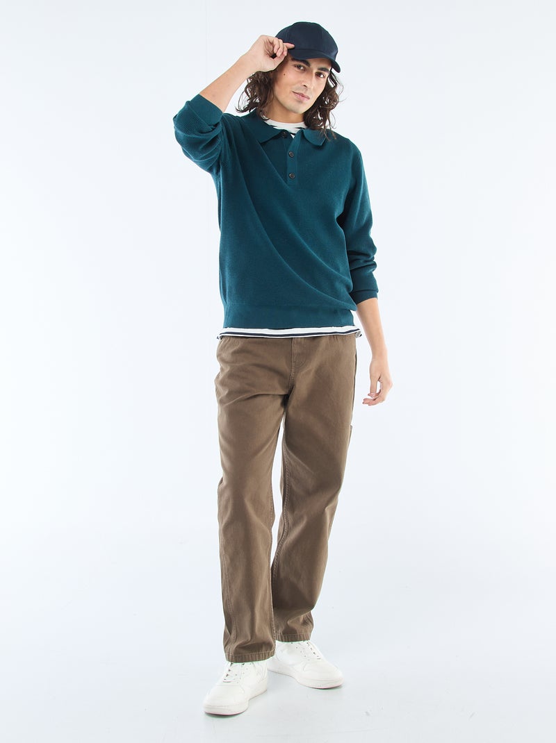 Polo met gewafelde tricot Blauw - Kiabi