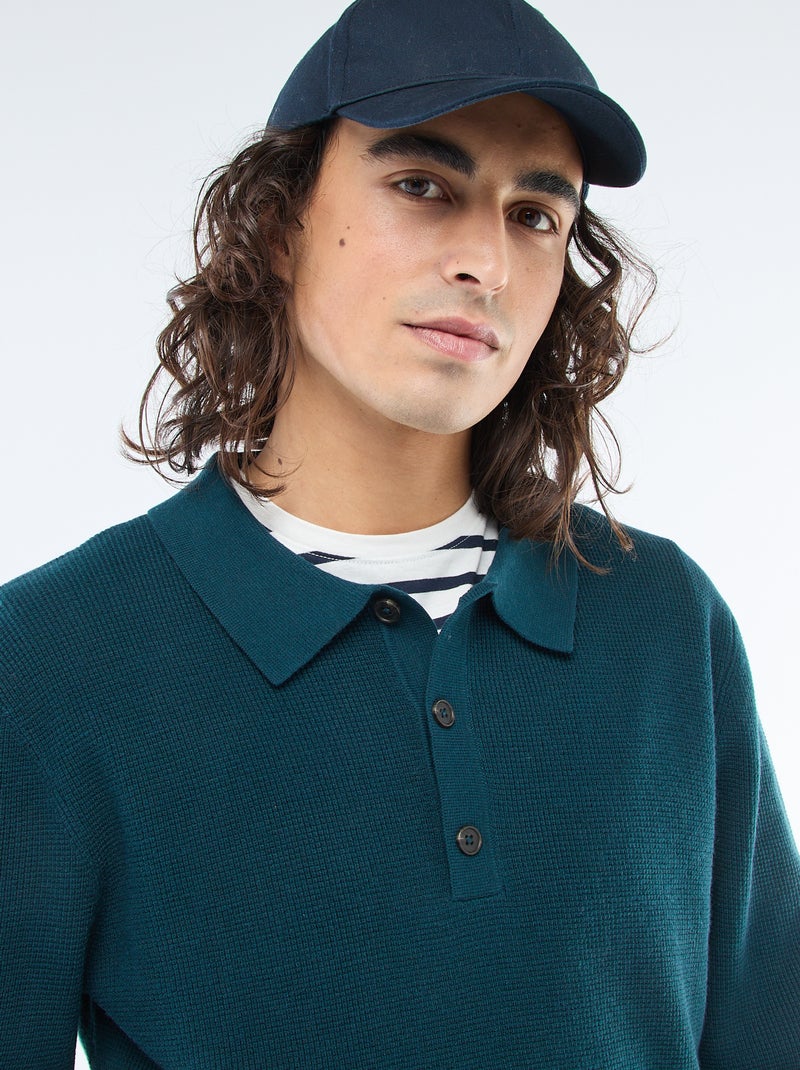 Polo met gewafelde tricot Blauw - Kiabi