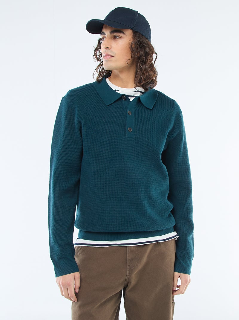 Polo met gewafelde tricot Blauw - Kiabi
