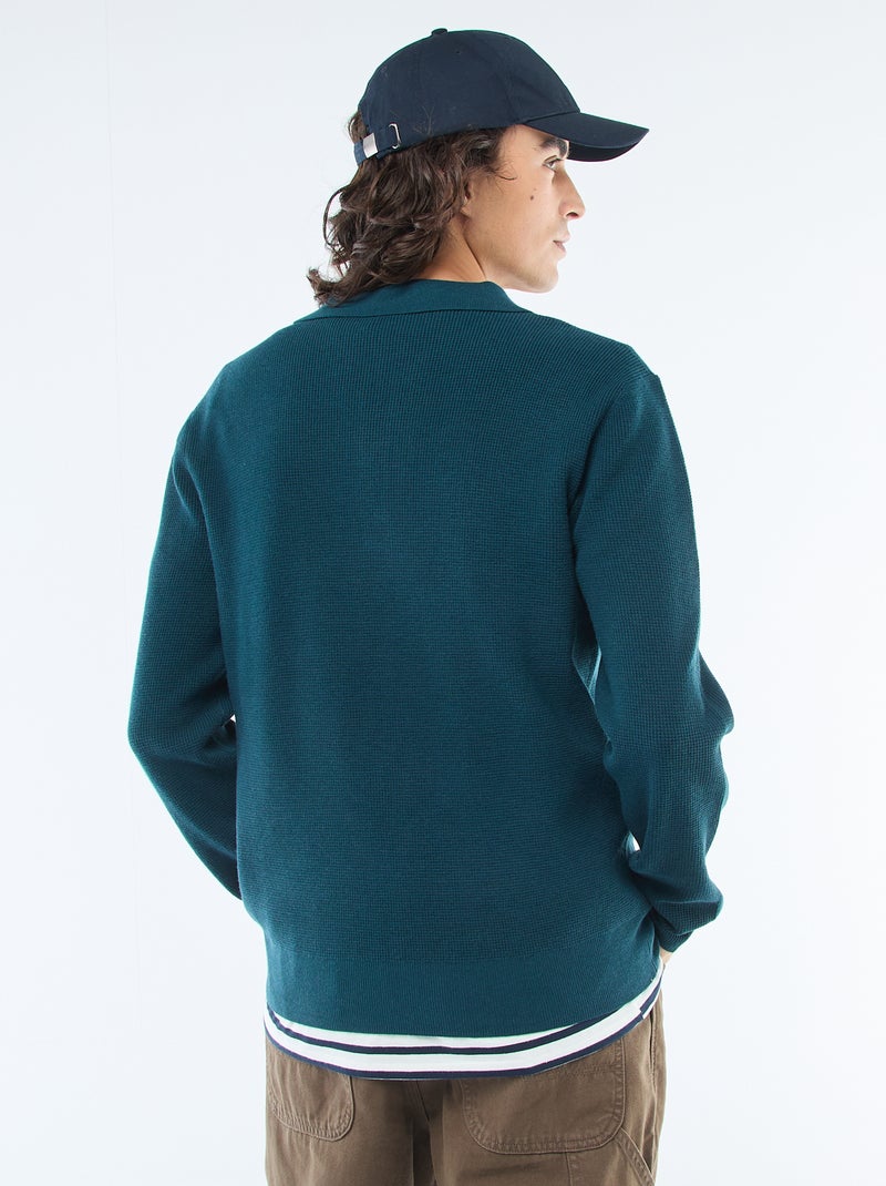 Polo met gewafelde tricot Blauw - Kiabi