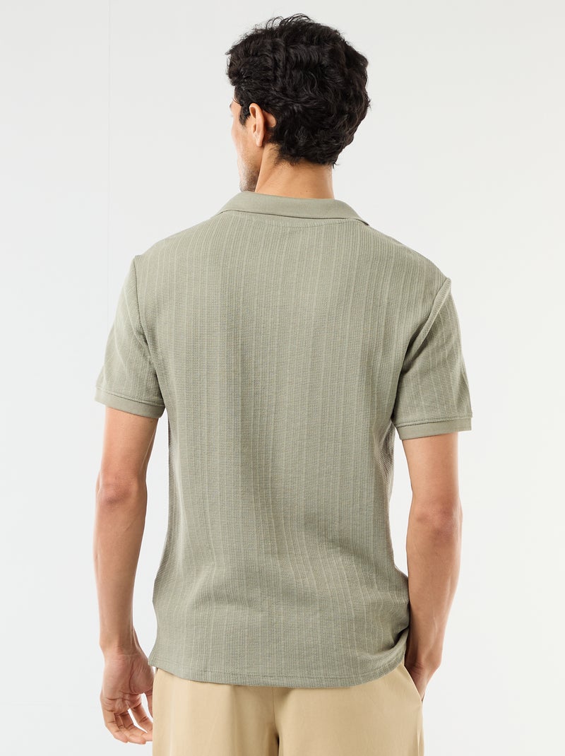 Polo met korte mouwen en gewafelde stof Groen - Kiabi
