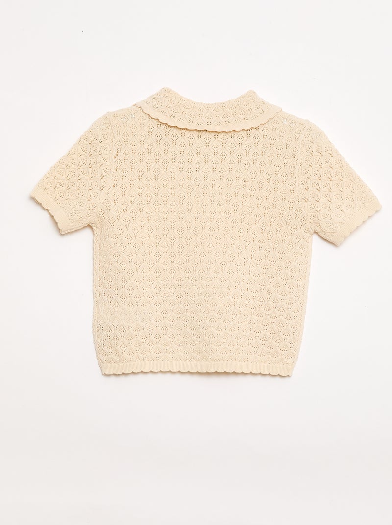 Polo met korte mouwen van ajourgebreide stof Biege - Kiabi