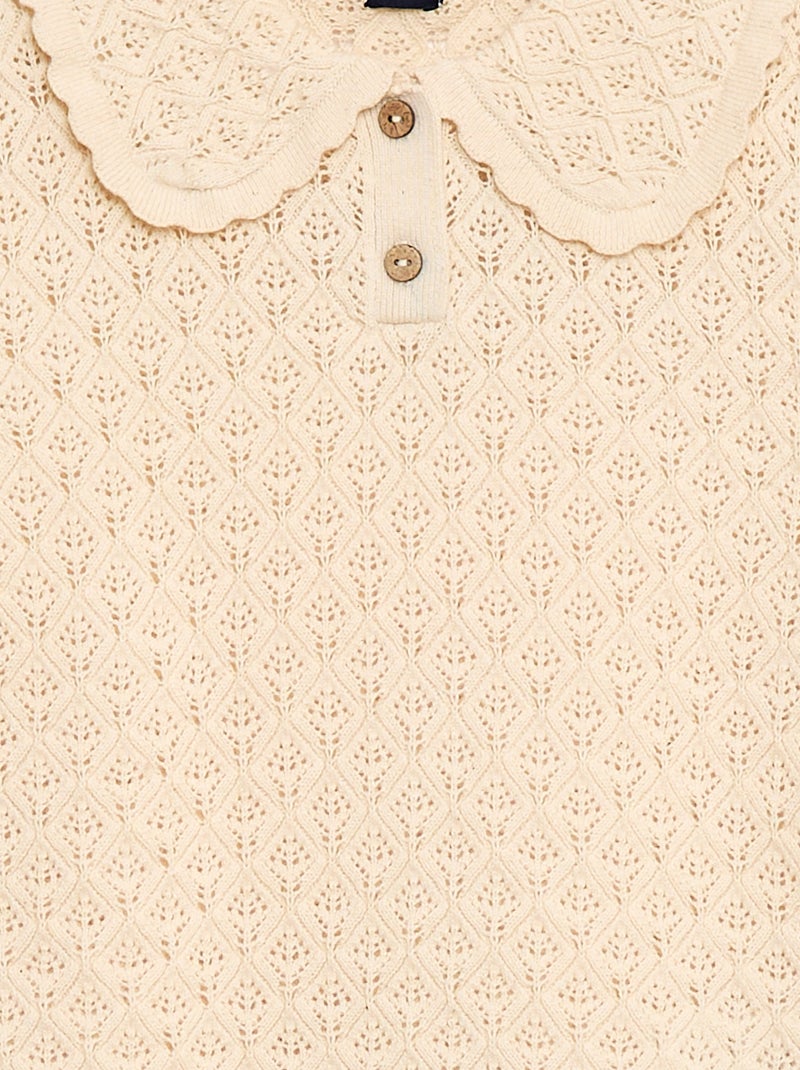 Polo met korte mouwen van ajourgebreide stof Biege - Kiabi