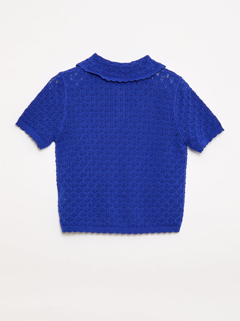 Polo met korte mouwen van ajourgebreide stof Blauw - Kiabi