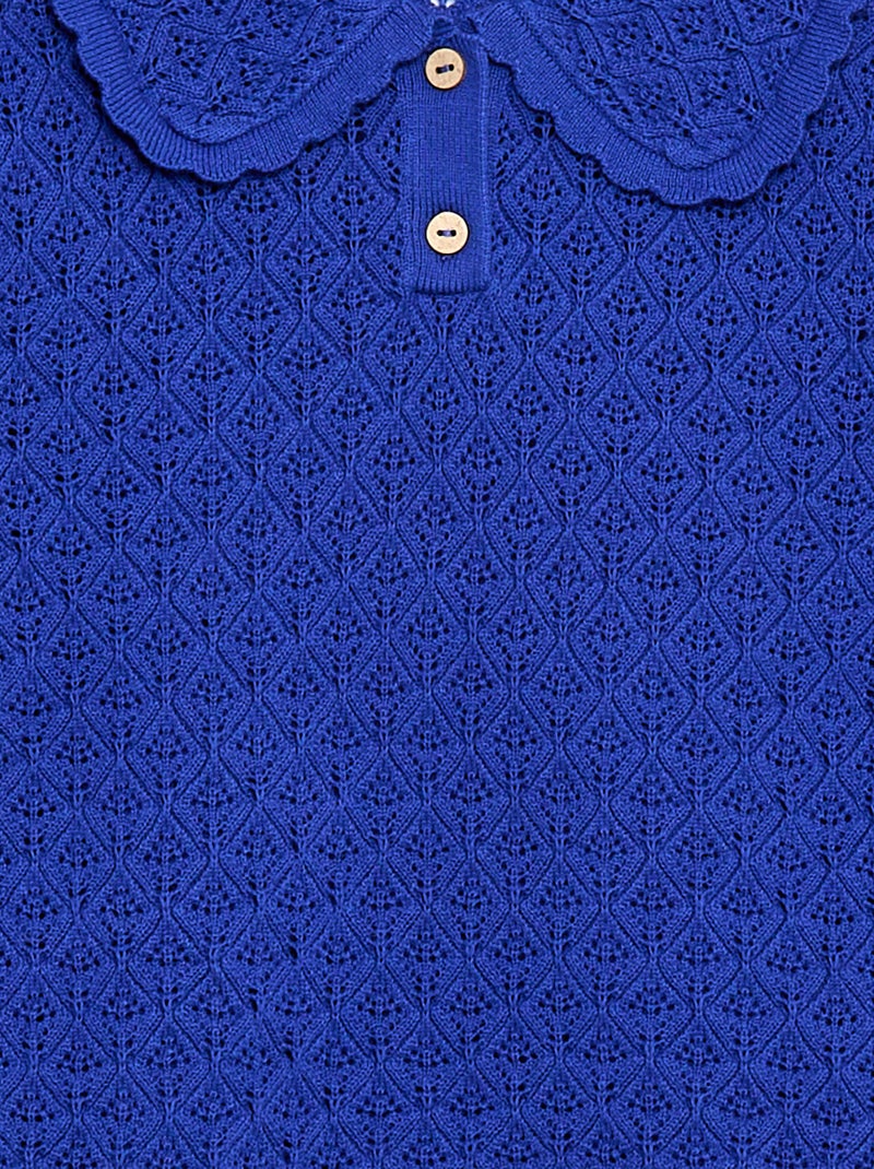 Polo met korte mouwen van ajourgebreide stof Blauw - Kiabi