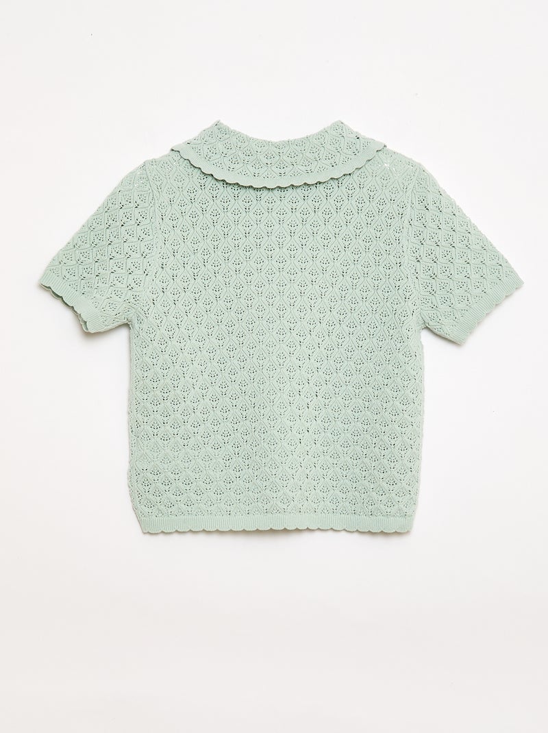 Polo met korte mouwen van ajourgebreide stof Blauw - Kiabi