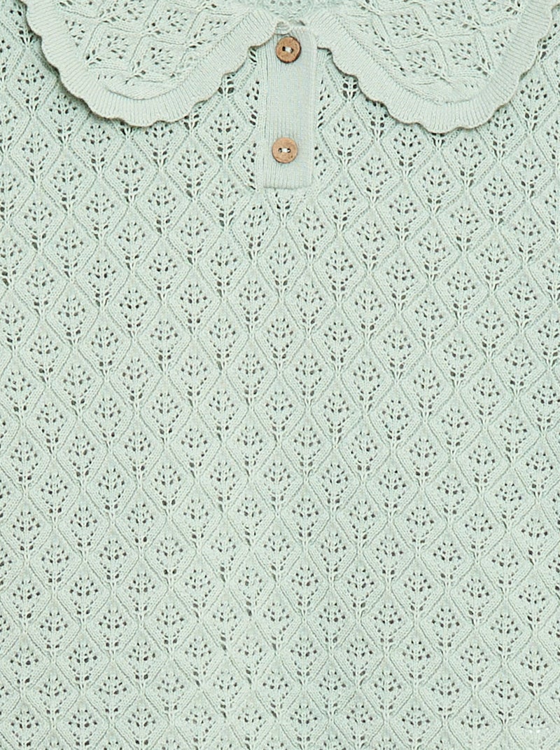 Polo met korte mouwen van ajourgebreide stof Blauw - Kiabi