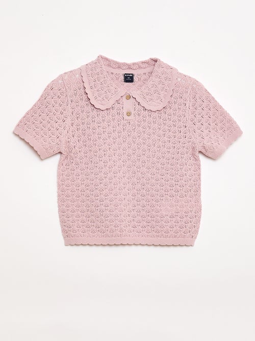 Polo met korte mouwen van ajourgebreide stof - Kiabi