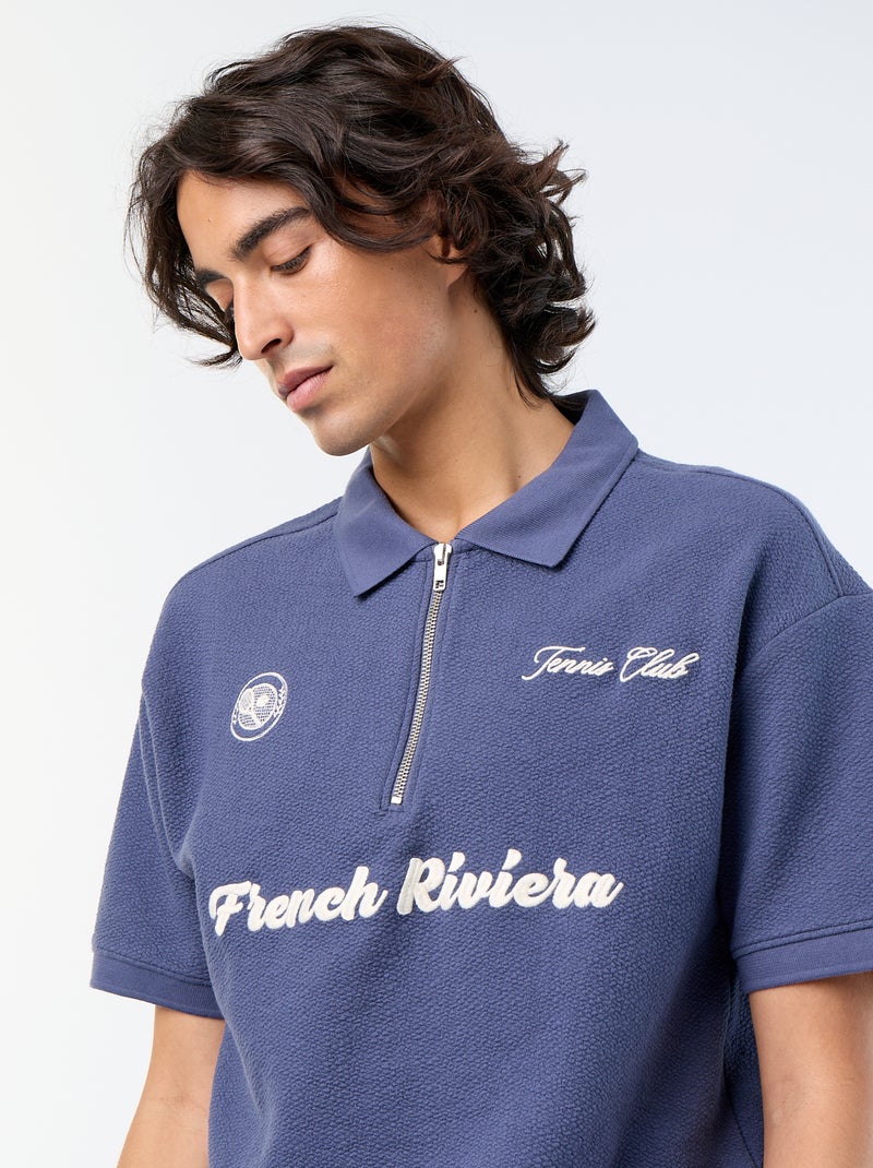 Polo met korte mouwen van fantasie stof Blauw - Kiabi